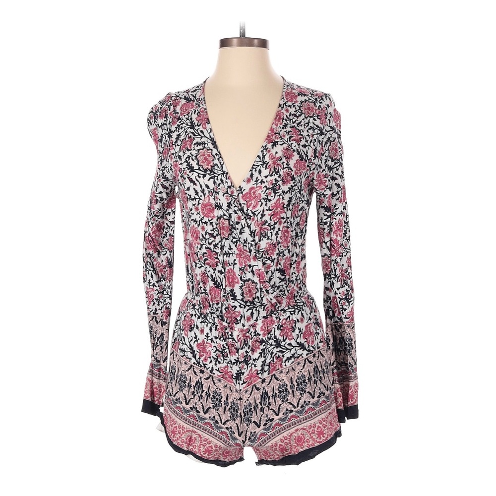 Boho floral Long Sleeve Romper blu pepper size medium stretch summer